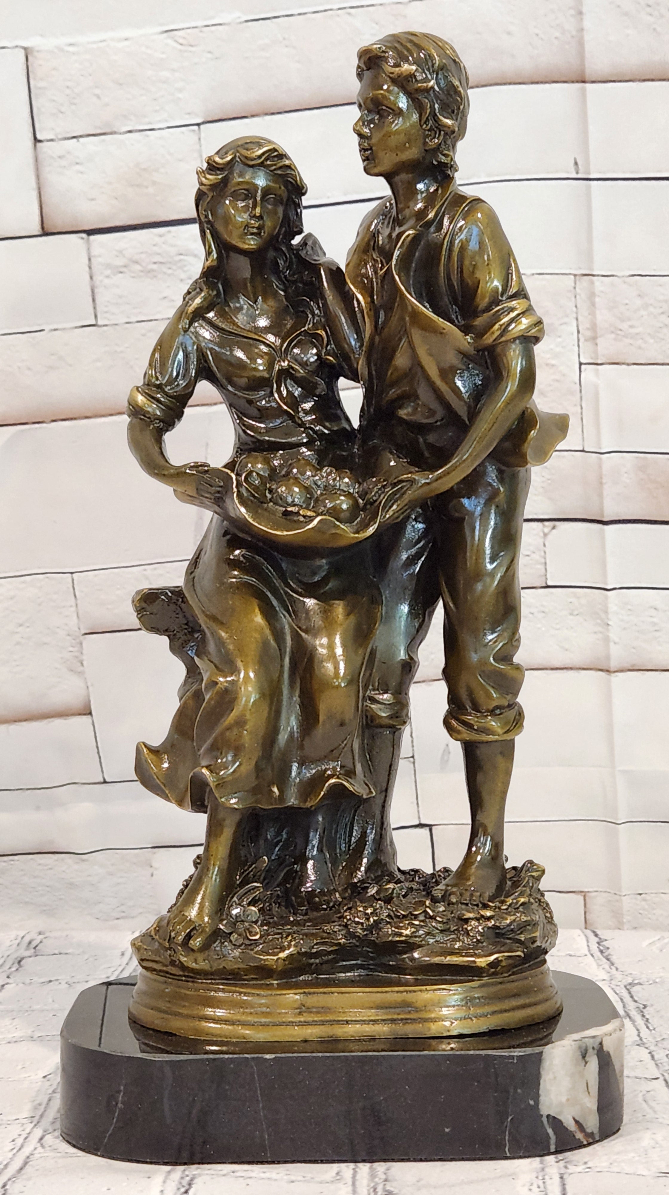 Romantic Farm Couple Bronze Sculpture Harvest Scene Original Artwork by Cesaro