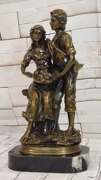 Romantic Farm Couple Bronze Sculpture Harvest Scene Original Artwork by Cesaro