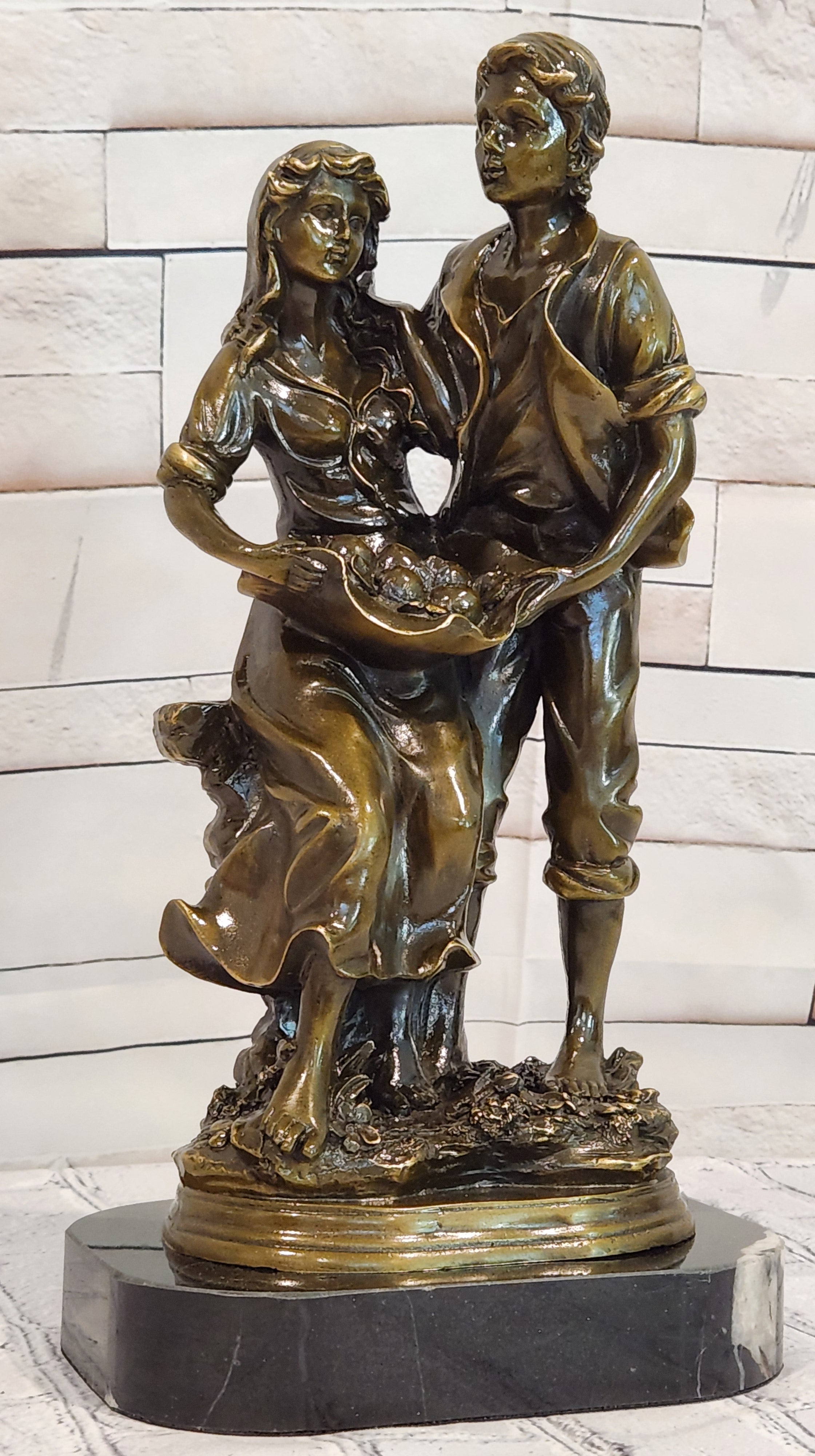 Romantic Farm Couple Bronze Sculpture Harvest Scene Original Artwork by Cesaro
