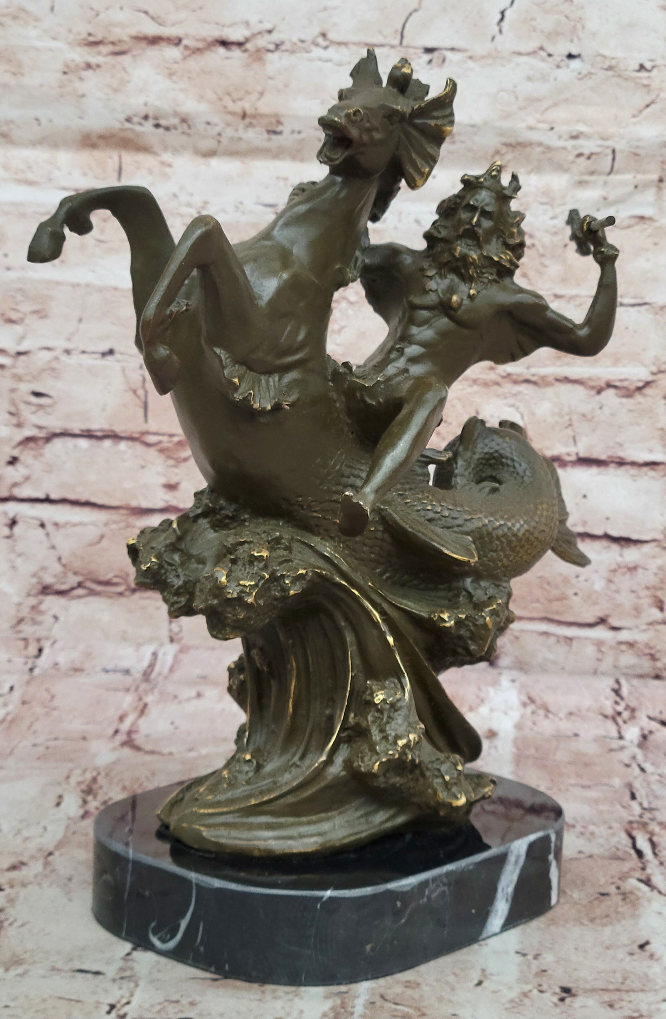 Bronze Poseidon Sculpture – Greek Sea God on Hippocampus