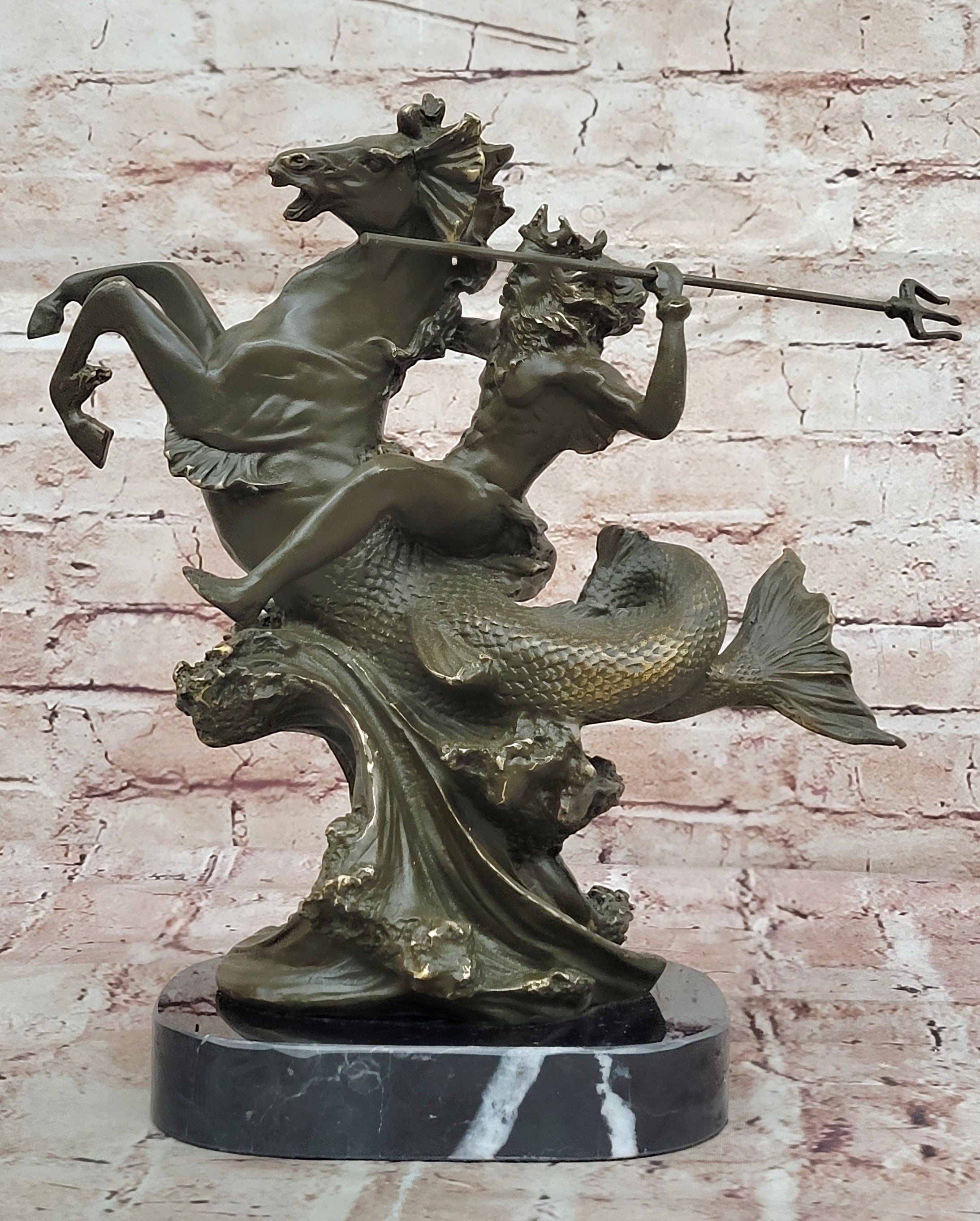 Bronze Poseidon Sculpture – Greek Sea God on Hippocampus