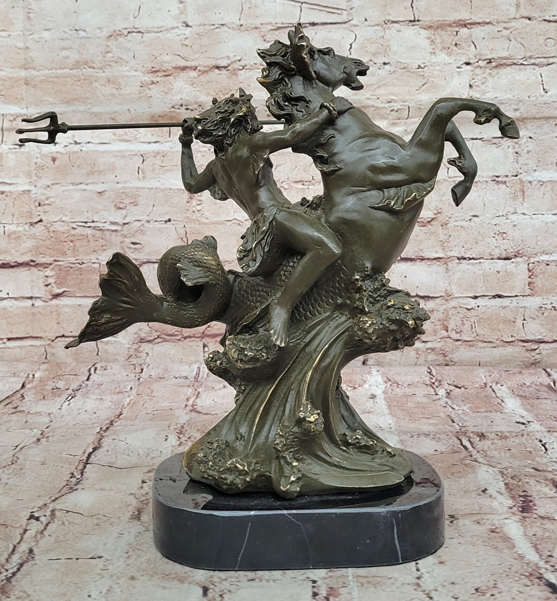 Bronze Poseidon Sculpture – Greek Sea God on Hippocampus