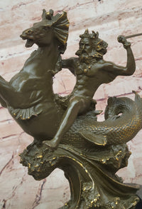Bronze Poseidon Sculpture – Greek Sea God on Hippocampus