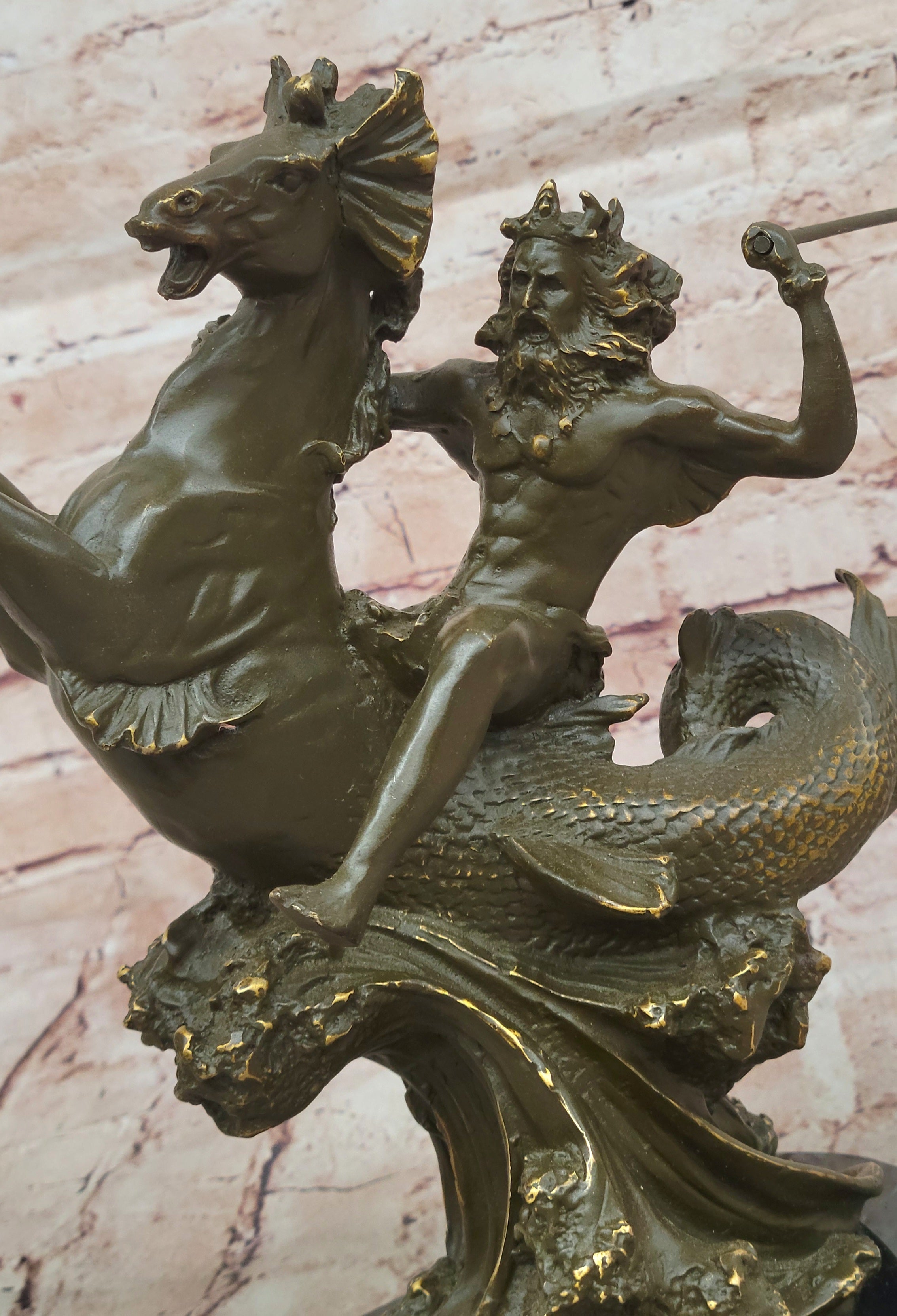 Bronze Poseidon Sculpture – Greek Sea God on Hippocampus