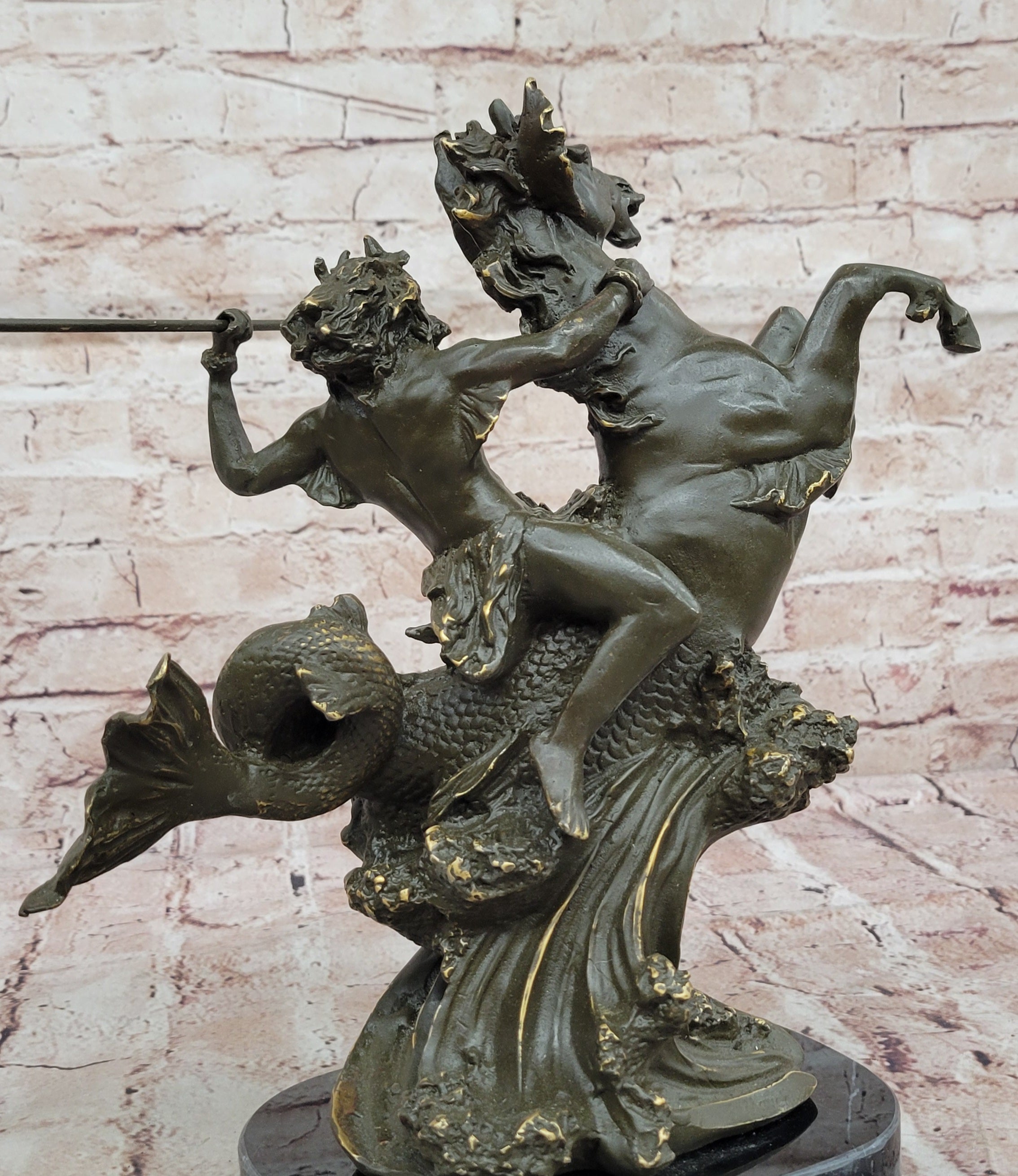 Bronze Poseidon Sculpture – Greek Sea God on Hippocampus