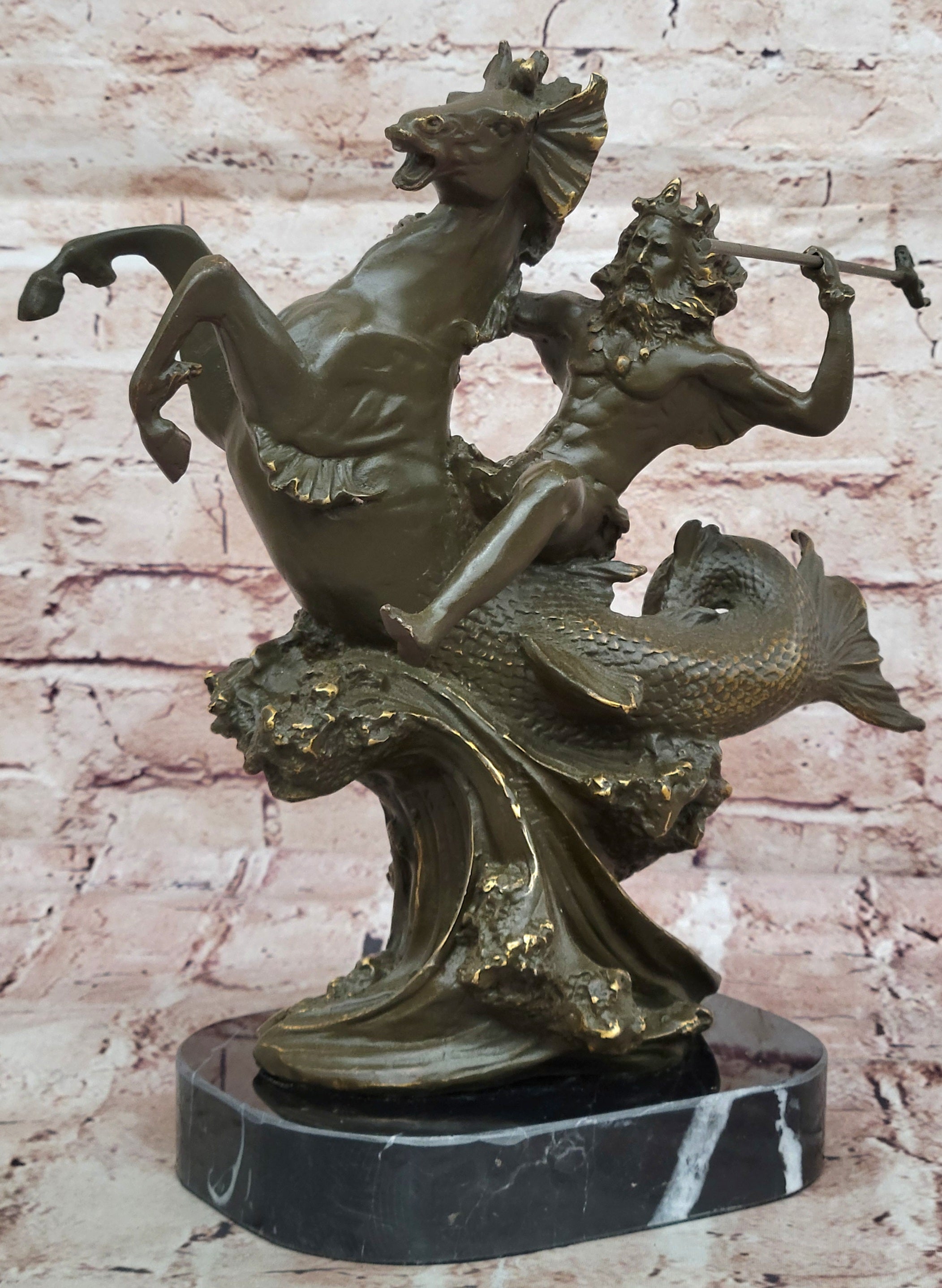 Bronze Poseidon Sculpture – Greek Sea God on Hippocampus