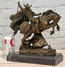 Bronze Medieval Warrior Riding Statue Vintage Sculpture Handcrafted Collectible