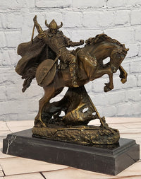 Bronze Medieval Warrior Riding Statue Vintage Sculpture Handcrafted Collectible