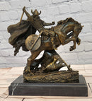 Bronze Medieval Warrior Riding Statue Vintage Sculpture Handcrafted Collectible