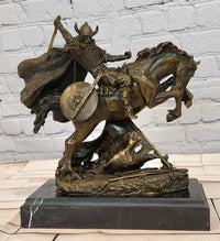 Bronze Medieval Warrior Riding Statue Vintage Sculpture Handcrafted Collectible