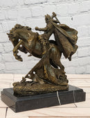 Bronze Medieval Warrior Riding Statue Vintage Sculpture Handcrafted Collectible