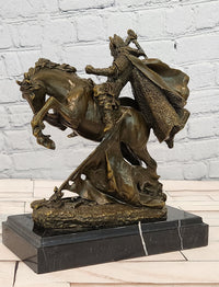 Bronze Medieval Warrior Riding Statue Vintage Sculpture Handcrafted Collectible