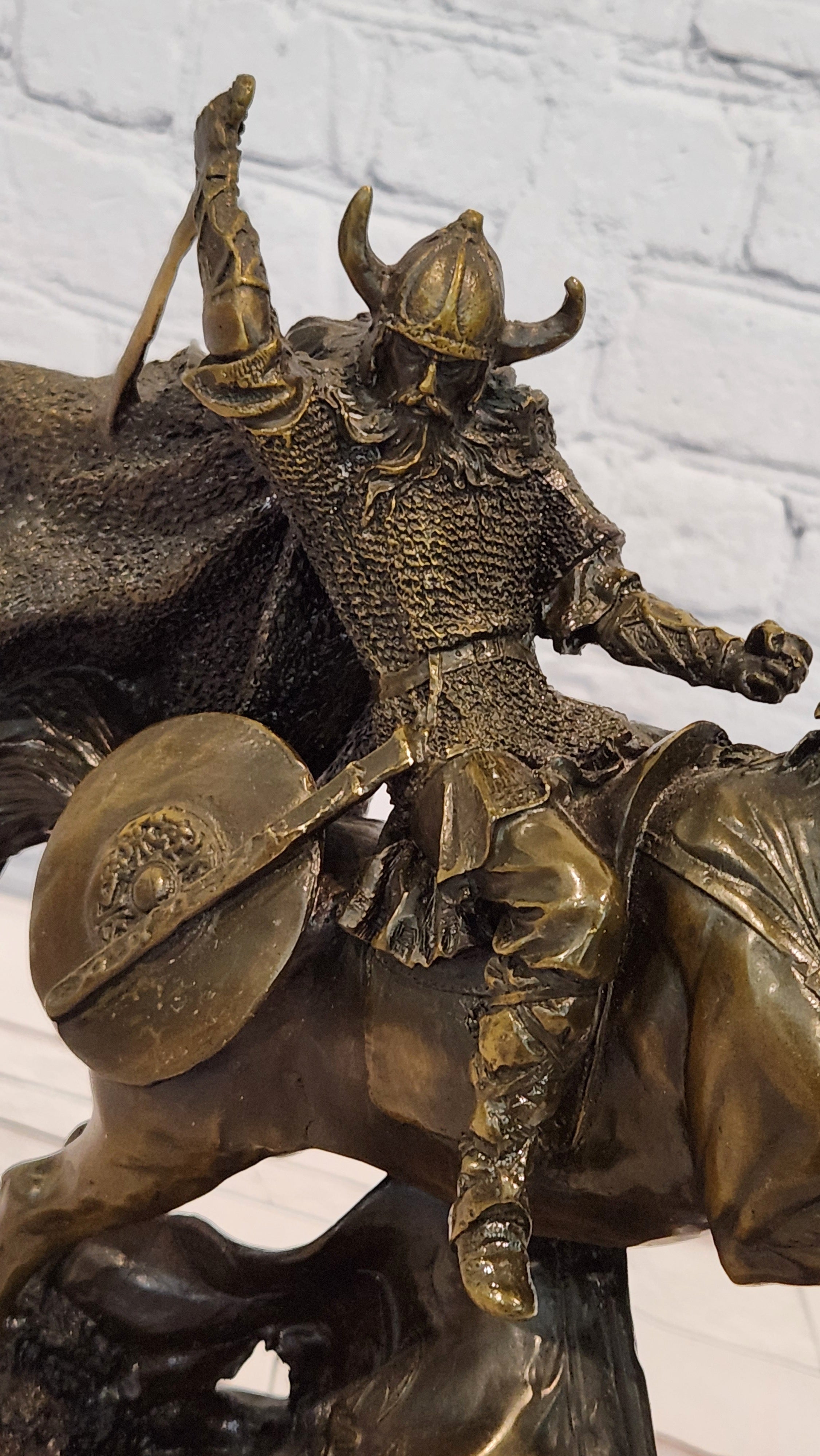 Bronze Medieval Warrior Riding Statue Vintage Sculpture Handcrafted Collectible
