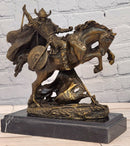 Bronze Medieval Warrior Riding Statue Vintage Sculpture Handcrafted Collectible