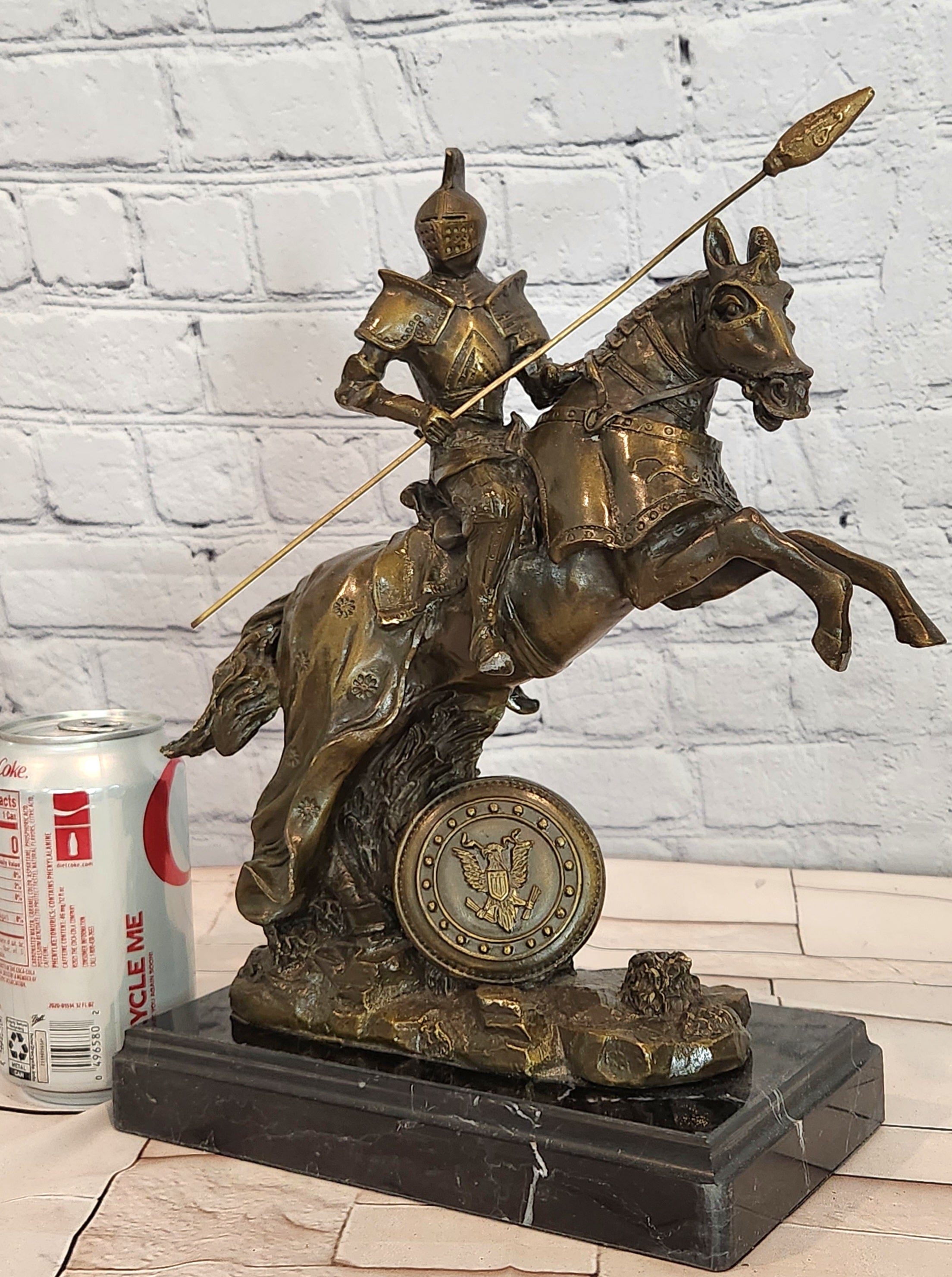 Signed Original Kamiko Knight on Horseback in a Leap Medieval Artwork Bronze Statue