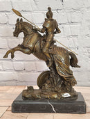 Signed Original Kamiko Knight on Horseback in a Leap Medieval Artwork Bronze Statue