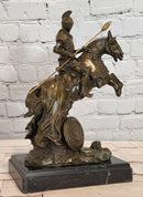 Signed Original Kamiko Knight on Horseback in a Leap Medieval Artwork Bronze Statue