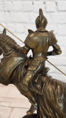 Signed Original Kamiko Knight on Horseback in a Leap Medieval Artwork Bronze Statue