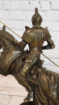 Signed Original Kamiko Knight on Horseback in a Leap Medieval Artwork Bronze Statue