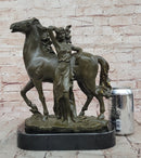 Art Nouveau Bronze Woman and Horse – Sculpture on Marble