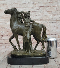 Art Nouveau Bronze Woman and Horse – Sculpture on Marble