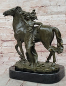 Art Nouveau Bronze Woman and Horse – Sculpture on Marble