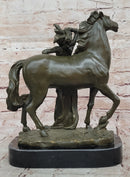 Art Nouveau Bronze Woman and Horse – Sculpture on Marble