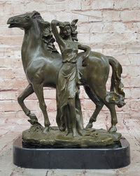 Art Nouveau Bronze Woman and Horse – Sculpture on Marble