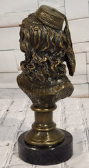 Signed Original M. Lopez art Deco Style Smiling Woman Bust Bronze Sculpture Statue