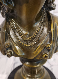 Signed Original M. Lopez art Deco Style Smiling Woman Bust Bronze Sculpture Statue