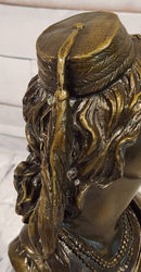 Signed Original M. Lopez art Deco Style Smiling Woman Bust Bronze Sculpture Statue