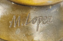 Signed Original M. Lopez art Deco Style Smiling Woman Bust Bronze Sculpture Statue