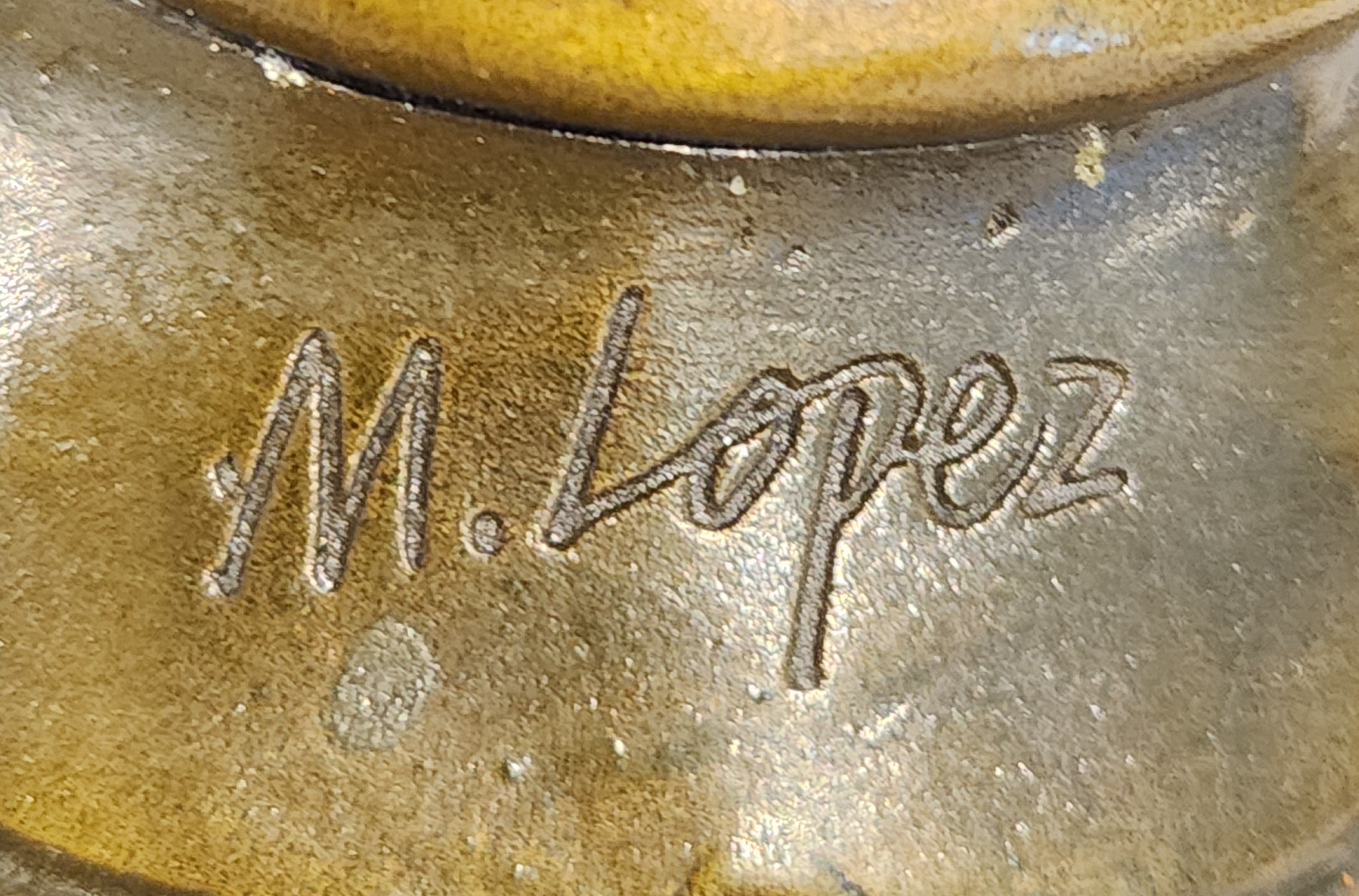 Signed Original M. Lopez art Deco Style Smiling Woman Bust Bronze Sculpture Statue