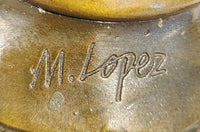Signed Original M. Lopez art Deco Style Smiling Woman Bust Bronze Sculpture Statue