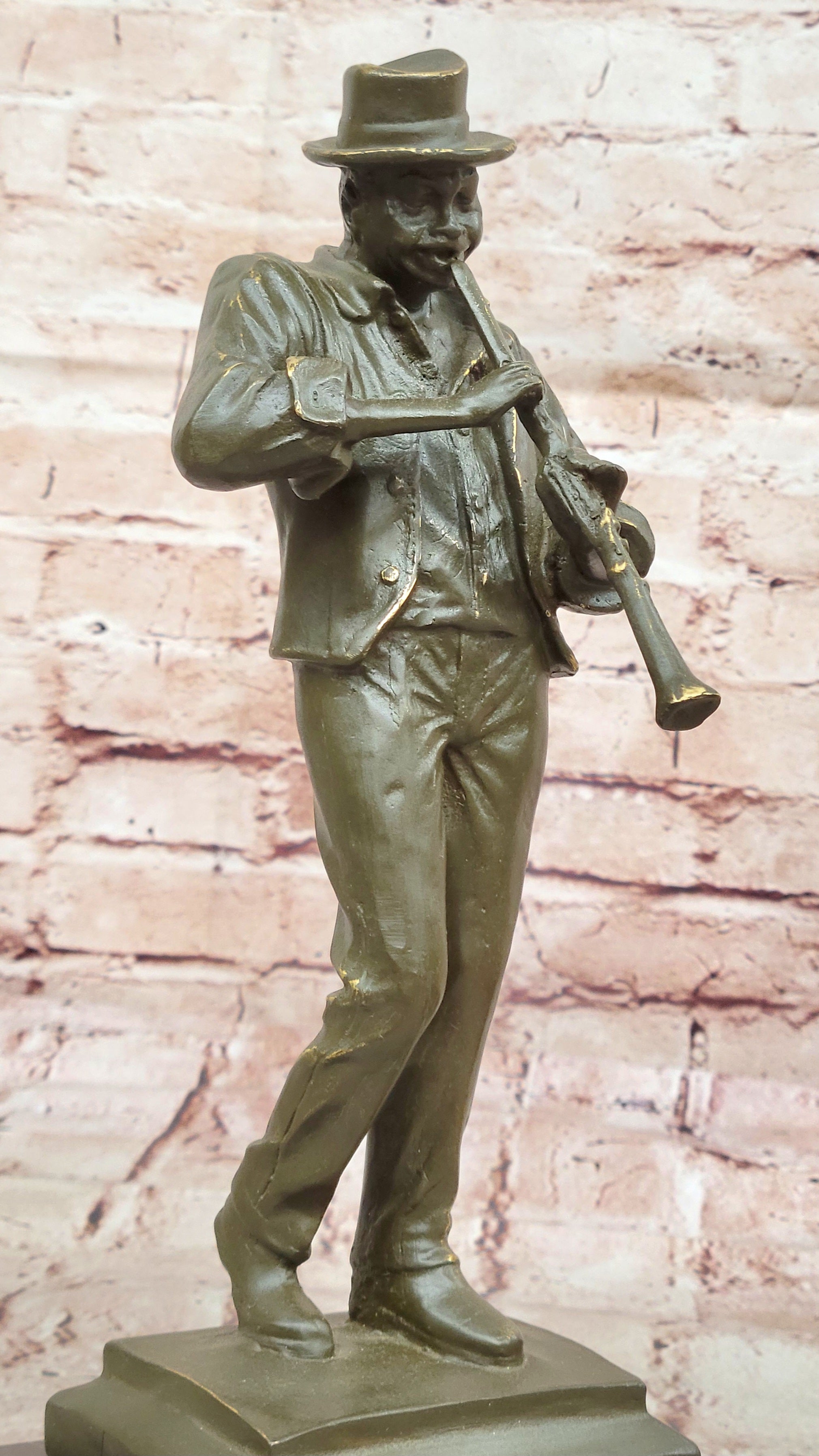 Bronze Jazz Performer - Clarinet Player with Hat