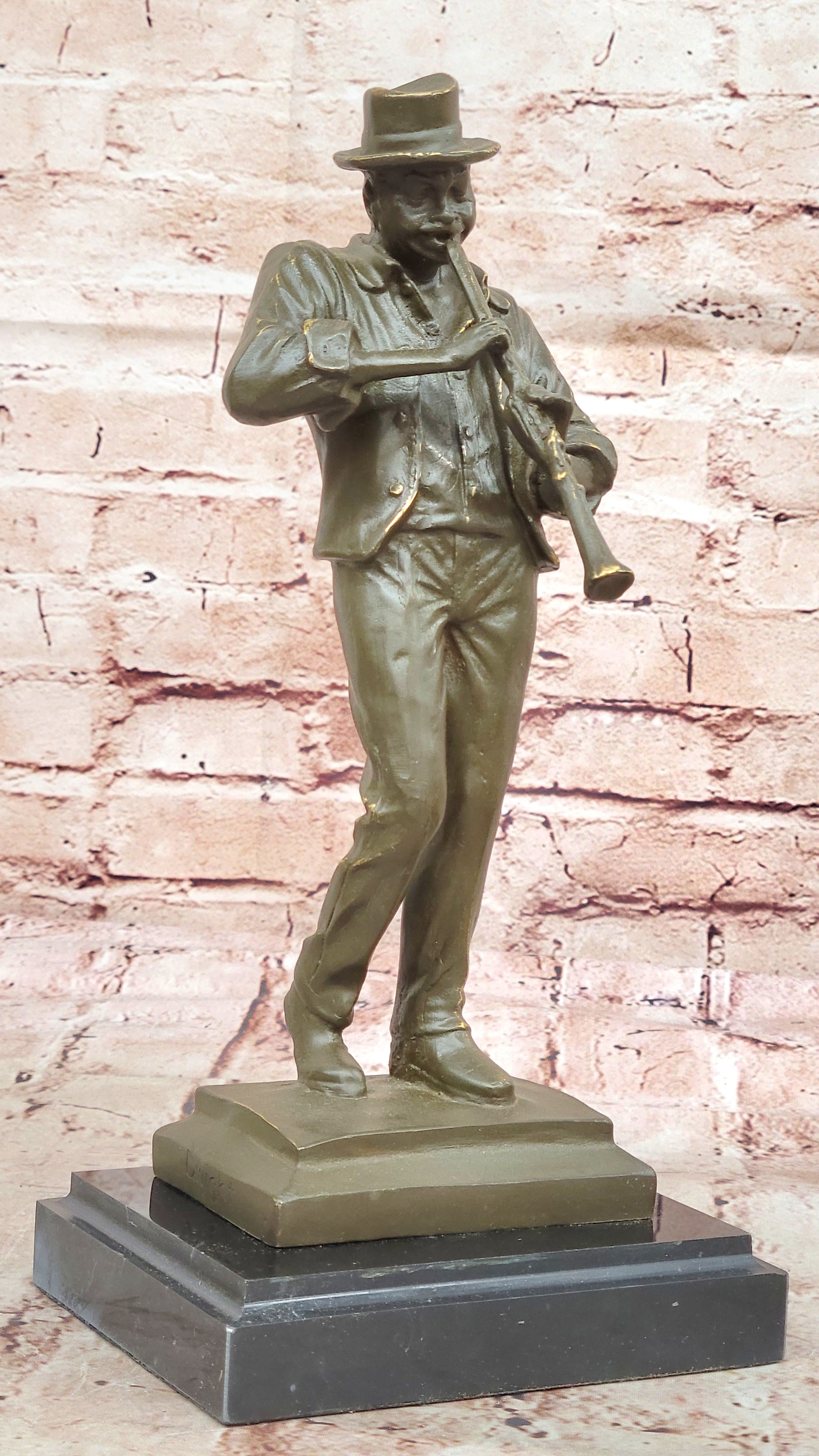 Bronze Jazz Performer - Clarinet Player with Hat
