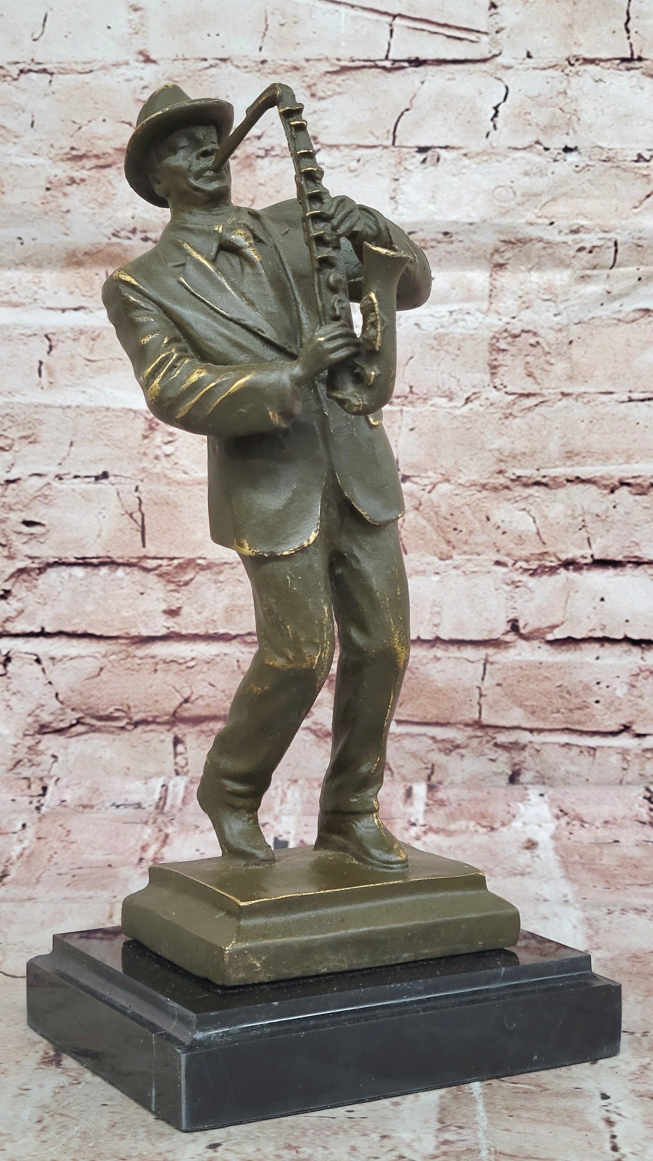 Jazz Saxophone Player Bronze Sculpture - Mid-Century Art