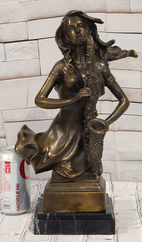 Western Style Bronze Statue: Woman Saxophone Player Home, Office, & Café Decor