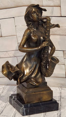 Western Style Bronze Statue: Woman Saxophone Player Home, Office, & Café Decor