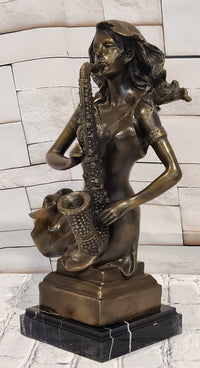 Western Style Bronze Statue: Woman Saxophone Player Home, Office, & Café Decor