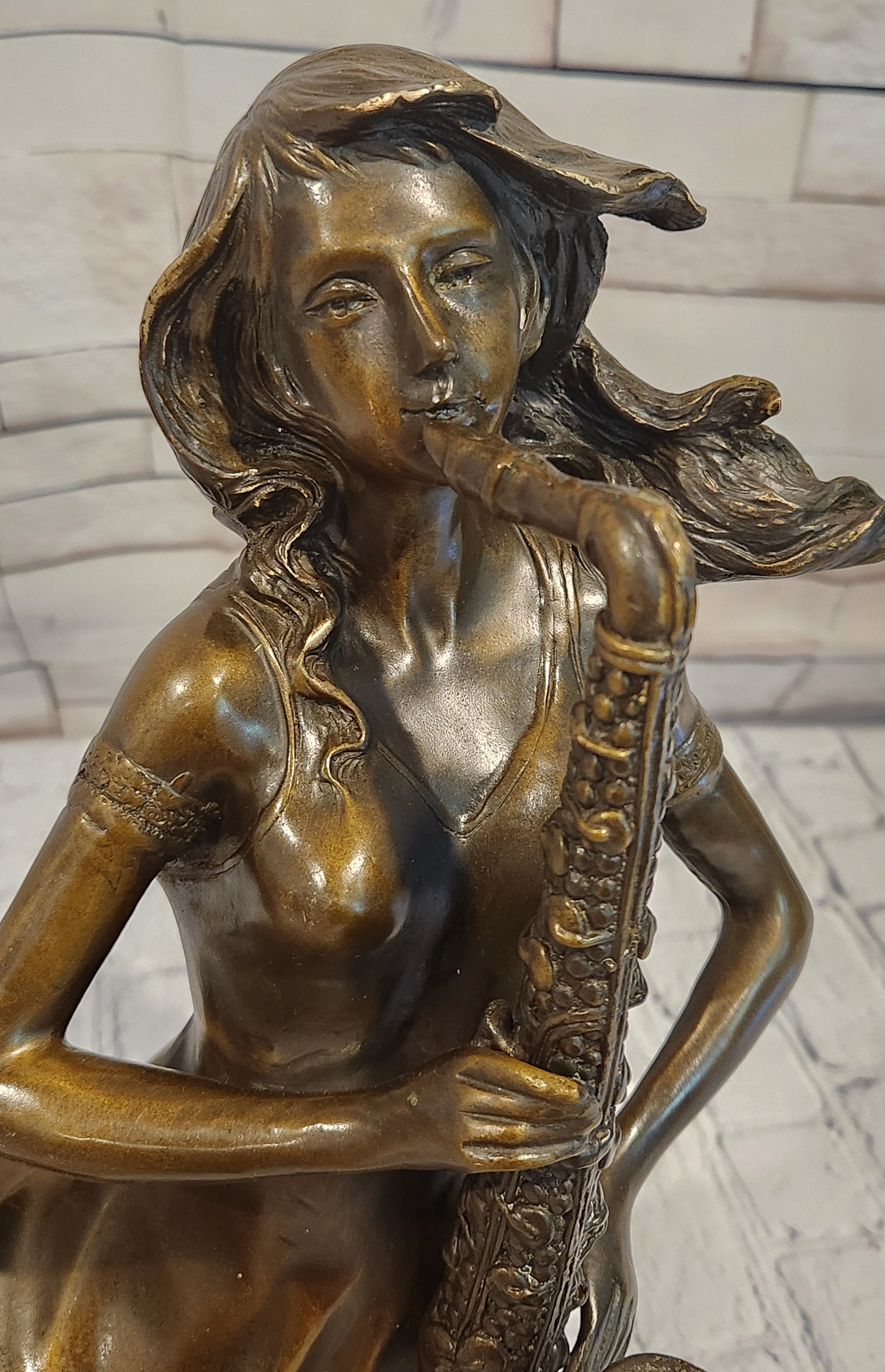 Western Style Bronze Statue: Woman Saxophone Player Home, Office, & Café Decor