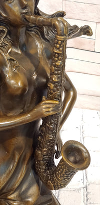Western Style Bronze Statue: Woman Saxophone Player Home, Office, & Café Decor