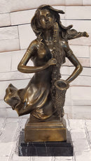 Western Style Bronze Statue: Woman Saxophone Player Home, Office, & Café Decor