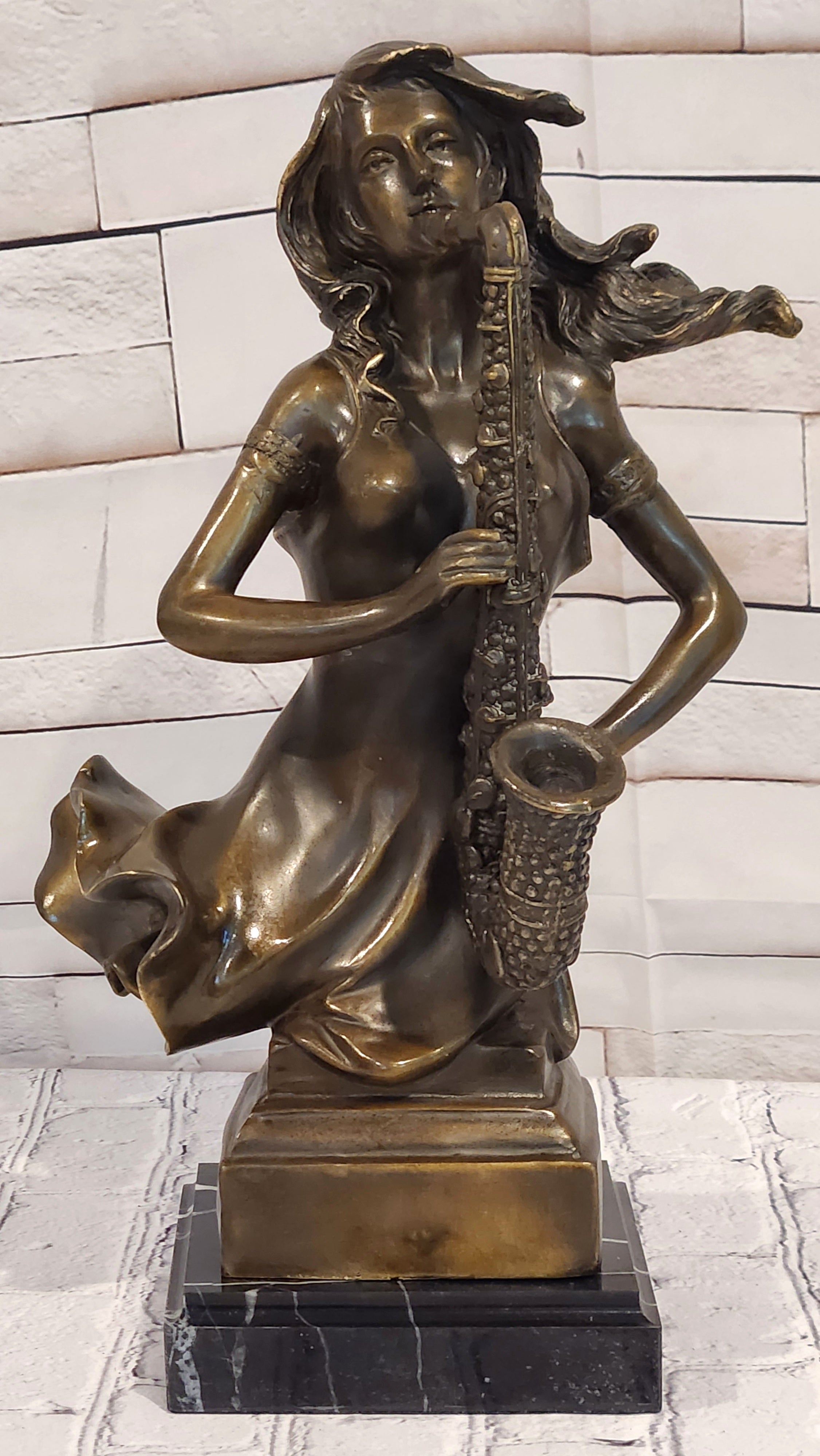 Western Style Bronze Statue: Woman Saxophone Player Home, Office, & Café Decor