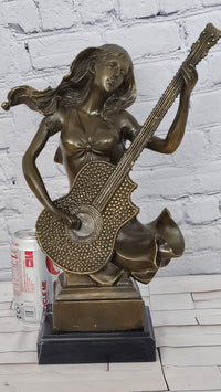 Signed Original William Woman with Guitar Bust Musician Bronze Sculpture Statue