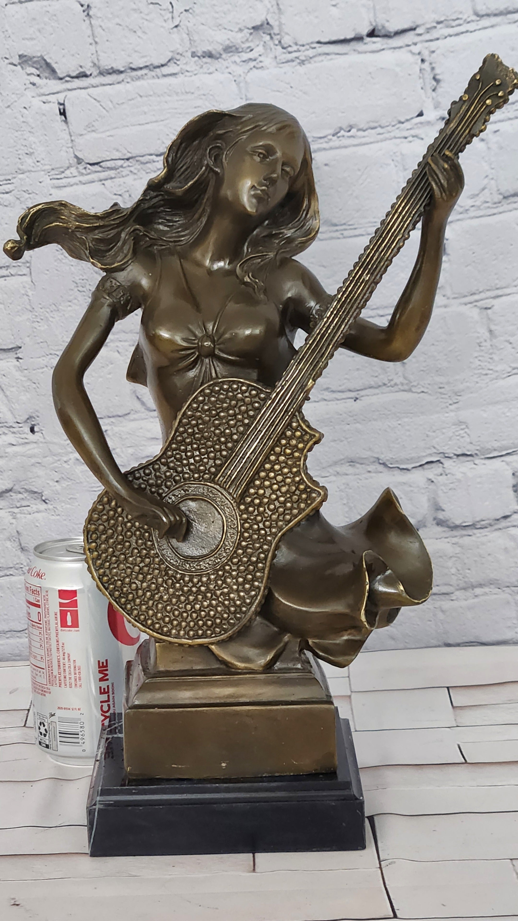 Signed Original William Woman with Guitar Bust Musician Bronze Sculpture Statue