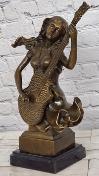 Signed Original William Woman with Guitar Bust Musician Bronze Sculpture Statue