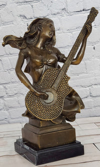 Signed Original William Woman with Guitar Bust Musician Bronze Sculpture Statue