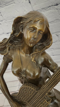 Signed Original William Woman with Guitar Bust Musician Bronze Sculpture Statue