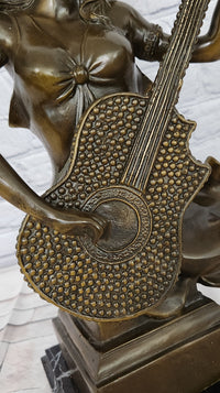 Signed Original William Woman with Guitar Bust Musician Bronze Sculpture Statue
